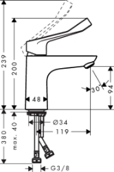 Bild von HANSGROHE Focus Einhebel-Waschtischmischer 100 CoolStart ohne Ablaufgarnitur, mit extra langem Griff, 31917000