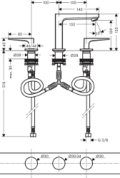 Bild von HANSGROHE Metropol 3-Loch Waschtischarmatur 110 mit Zungengriffen und Push-Open Ablaufgarnitur, 32514000