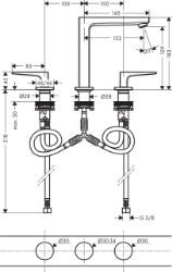 Bild von HANSGROHE Metropol 3-Loch Waschtischarmatur 160 mit Zungengriffen und Push-Open Ablaufgarnitur, 32515000