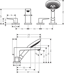 Bild von HANSGROHE Metropol 
4-Loch Wannenrandamratur mit Zungengriffen, 32552000