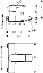 Bild von HANSGROHE Metris Einhebel-Wannenmischer Aufputz,  31482000