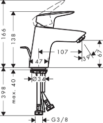 Bild von HANSGROHE Logis Einhebel-Waschtischmischer 70 mit Metall Zugstangen-Ablaufgarnitur,  71170000