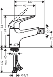 Bild von HANSGROHE Novus Einhebel-Bidetmischer 70 mit Zugstangen-Ablaufgarnitur,  71142000