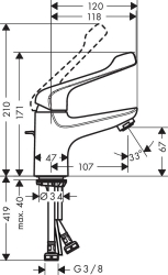 Bild von HANSGROHE Novus Einhebel-Waschtischmischer 70 mit Zugstangen-Ablaufgarnitur und extra langem Griff,  71920000