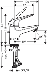 Bild von HANSGROHE Novus Einhebel-Waschtischmischer 70 mit Zugstangen-Ablaufgarnitur,  71020000