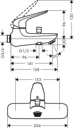 Bild von HANSGROHE Novus Einhebel-Wannenmischer Aufputz mit Stichmass 153 mm,  71041000