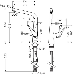 Bild von HANSGROHE Metris Einhebel-Küchenmischer 320 mit Ausziehauslauf,  14821000