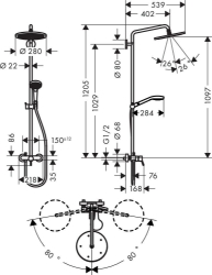 Bild von HANSGROHE Croma Select 280 Air 1jet Showerpipe mit Einhebelmischer,  26791000