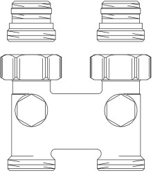 Bild von OVENTROP Umlenkstück mit Absperrung G ½ AG x G ¾ AG, Ms, vernickelt, Durchgangsform, 50 mm, Art.Nr. : 1016363