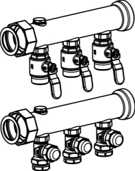 Bild von OVENTROP Messing-Verteiler „Multidis SFI“ für Industrieflächen, für 2 Kreise, Art.Nr. : 1414452