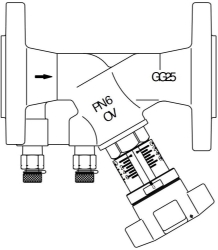 Bild von OVENTROP Strangregulierventil „Hydrocontrol VFC“ PN 6 Flansch/DIN, 2 Messventile, GG25, DN 20, Art.Nr. : 1062676