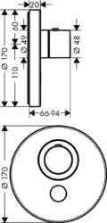 Bild von AXOR ShowerSelect ShowerSelect Thermostat Highflow Round für 1 Verbraucher und einen zusätzlichen Abgang Unterputz, Art.Nr. 36726000