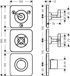 Bild von AXOR Citterio E Thermostatmodul 380/120 Unterputz für 3 Verbraucher mit 3 Einzelrosetten, Art.Nr. 36704000