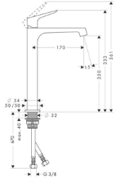 Bild von AXOR Citterio M Einhebel-Waschtischmischer 250 ohne Zugstange für Waschschüsseln, Art.Nr. 34127000