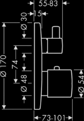 Bild von AXOR Uno Thermostat Unterputz mit Absperrventil, Art.Nr. 38700000