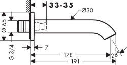 Bild von AXOR Uno Wanneneinlauf gebogen, Art.Nr. 38411000