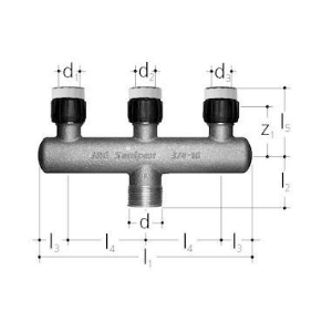 Bild von JRG Sanipex MT UP-Verteiler 3-fach,  d-d-d  (mm) :16 - 16 - 16, Art.Nr. : 4645.050