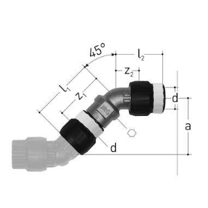 Bild von JRG Sanipex MT Winkel 45° mit loser Mutter,  d  (mm) :50, Art.Nr. : 4676.250