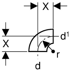 Bild von  Geberit PE Bogen 90° reduziert,  d[mm]:50, d1[mm]:40, X[cm]:4 , Art.Nr. : 361.872.16.1