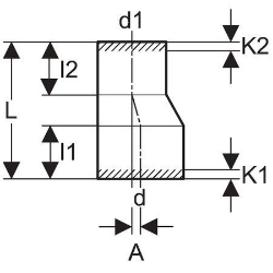 Bild von  Geberit PE Reduktion exzentrisch,  DN:150 / 100, d[mm]:160, d1[mm]:110 , Art.Nr. : 369.584.16.1