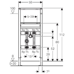 Bild von Geberit Duofix Element für Waschtisch, 112 cm, Standarmatur, mit einer Wasserzählerstrecke und einer Wasserstrecke mit Unterputzabsperrventil JRG LegioStop® und Anschluss-T-Stück, Art.Nr. : 111.571.00.1