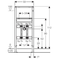 Bild von Geberit Duofix Element für Waschtisch, 112 cm, Standarmatur, mit zwei Wasserstrecken mit Unterputzabsperrventil JRG LegioStop® und Anschluss-T-Stück, Art.Nr. : 111.572.00.1