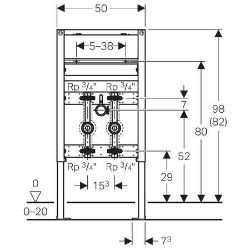 Bild von Geberit Duofix Element für Waschtisch, 82–98 cm, Standarmatur, mit zwei Wasserzählerstrecken, Unterputzabsperrventil JRG LegioStop® und Anschluss-T-Stück, Art.Nr. : 111.573.00.1