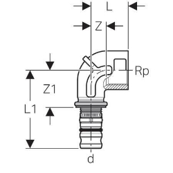 Bild von Geberit Mepla Übergangsbogen 90° mit Innengewinde, DN 15 / 20, d 20 mm, Art.-Nr. 602.257.00.5