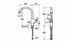 Bild von KWC DOMO Küche chromeline A 250 Hebelmischer Ausziehbare Umstellbrause - magnetische formschlüssig, chromeline, flex-PEX 3/8",A250, Art.Nr. : 10.061.004.000FL