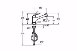 Bild von KWC DOMO Küche chromeline A 230 Hebelmischer Auszugbrause mit SprayClean bis 700 mm ausziehbar Spra, chromeline, wegnehmbar, flex-PEX 3/8", Art.Nr. : 10.061.053.000FL