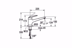 Bild von KWC DOMO Küche chromeline A 225 Hebelmischer Schwenkauslauf 160° Strahlregler-Mundstück, chromeline, flex-PEX 3/8", Art.Nr. : 10.065.023.000FL