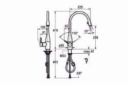 Bild von KWC EVE Küche chromeline A 225 Hebelmischer Auszugauslauf verdeckt Neoperl Caché integrierter , chromeline, seitenbedient, flex-PEX 3/8", mit Steckernetzteil Z.635.582, Art.Nr. : 10.121.103.000FL