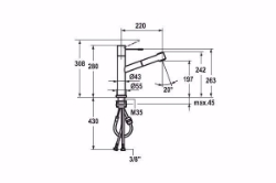 Bild von KWC ONO Küche edelstahl A 220 Hebelmischer Auszugbrause mit SprayClean bis 700 mm ausziehbar PowerC, stahl, flex-PEX 3/8",wegnehmb., Art.Nr. : 10.151.053.700FL