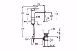 Bild von KWC ELLA Waschtisch chromeline A 150 Hebelmischer Auslauf fest Neoperl Perlator Shorty OptimalSp, chromeline, mit Ablaufventil, flex-PEX 3/8", Art.Nr. : 12.381.042.000FL