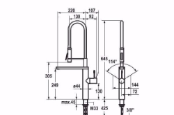 Bild von KWC ONO Küche chromeline A 220 Hebelmischer EasyLock - einfache Auszugbrausenrückführung Schwenka, chromeline, schwenkbar, flex-PEX 3/8", Art.Nr. : 10.151.423.000FL