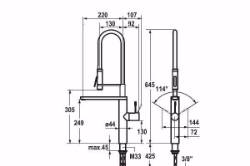Picture of KWC ONO Küche edelstahl A 220 Hebelmischer EasyLock - einfache Auszugbrausenrückführung Schwenkau, Stahl, schwenkbar, flex-PEX 3/8", Art.Nr. : 10.151.423.700FL
