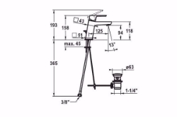 Bild von KWC MONTA Waschtisch chromeline A 125 Hebelmischer Auslauf fest Neoperl Perlator SSR, Schwenkstr, chromeline, mit Ablaufventil, flex-PEX 3/8", Art.Nr. : 12.411.042.000FL