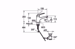 Bild von KWC DOMO Waschtisch chromeline A 150 Hebelmischer Auslauf fest Neoperl Cascade OptimalSpace - gr, chromeline, mit Ablaufventil, flex-PEX 3/8", Mitte Kaltstellung, Art.Nr. : 12.061.032.000FL