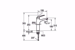 Bild von KWC DOMO Waschtisch chromeline A 150 Hebelmischer Auslauf fest Neoperl Cascade OptimalSpace - gr, chromeline, ohne Ablaufventil, flex-PEX 3/8", Sockel 100mm, Art.Nr. : 12.061.372.000FL