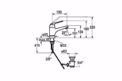 Bild von KWC DOMO Waschtisch chromeline A 150 Hebelmischer Schwenkauslauf 90° Neoperl Cascade OptimalSpa, chromeline, mit Ablaufventil, flex-PEX 3/8", Energie-Etikette A, Art.Nr. : 12.068.011.000FL