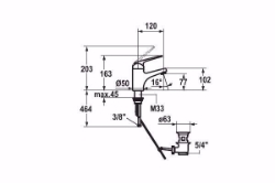 Bild von KWC DOMO Waschtisch chromeline A 120 Hebelmischer Auslauf fest Neoperl Cascade, chromeline, mit Ablaufventil, flex-PEX 3/8", Energie-Etikette A, Art.Nr. : 12.068.041.000FL