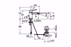 Bild von KWC ACTIVO Bidet chromeline A 125 Hebelmischer Auslauf fest Kugelgelenk-Neoperl Perlator, chromeline, mit Ablaufventil, flex-PEX 3/8", Art.Nr. : 13.401.042.000FL