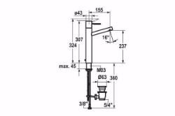 Bild von KWC ONO Waschtisch chromeline A 155 Hebelmischer Auslauf fest Neoperl Caché OptimalSpace - gros, chromeline, ohne Ablaufventil, flex-PEX 3/8", Art.Nr. : 12.151.093.000FL