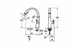 Bild von KWC ZOE Küche chromeline A 215 Hebelmischer Ausziehbare Umstellbrause verdeckt ergonomische Auszugr, chromeline, seitenbedient, flex-Pex 3/8", mit Steckernetzteil Z.635.582, Art.Nr. : 10.201.122.000FL