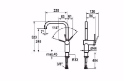 Bild von KWC LIVELLO Küche edelstahl A 225 Hebelmischer Schwenkauslauf 160° Neoperl Caché OptimalSpace, Stahl, seitenbedient, flex-PEX 3/8", Art.Nr. : 10.231.013.700FL