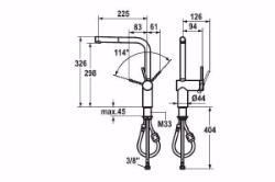 Bild von KWC LIVELLO Küche edelstahl A 225 Hebelmischer Auszugauslauf Neoperl Caché bis 600 mm ausziehb, Stahl,  seitenbedient, flex-PEX 3/8", Art.Nr. : 10.231.103.700FL