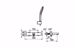 Bild von KWC VITA PRO Wanne chromeline A 190 AD 153 Thermostat Mischer Auslauf fest Neoperl Cascade, chromeline, m. Brausegarnitur, mit smartControl, AD153, Art.Nr. : 20.292.523.000