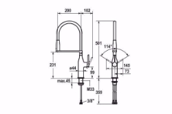 Bild von KWC SIN Küche chromeline A 200 Hebelmischer Umstellbrause 360° drehbar SprayClean Technik Neoperl?, chromeline, seitenbedient, flex-PEX 3/8", Art.Nr. : 10.261.432.000FL