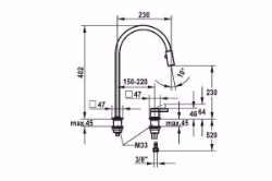 Bild von KWC ERA Küche edelstahl A 230 Hebelmischer Ausziehbare Umstellbrause 360° drehbar - magnetische fo, Stahl, flex-PEX 3/8", A230, Art.Nr. : 10.392.323.700FL