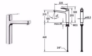 Bild von KWC DOMO , 6.0 Küche chromeline A 225 Hebelmischer Schwenkauslauf 150° Neoperl® Cascade® SLC Opt, chromeline, flex-PEX 3/8", Art.Nr. : 10.661.023.000FL